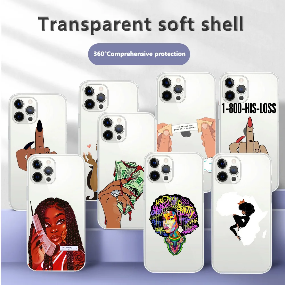 

Make Money Cash Black Head Sweet Spoiled Girl Fundas Phone Case For iPhone 13 12 11 Pro Max Mini X XS XR 7 8 Plus SE 2 2020