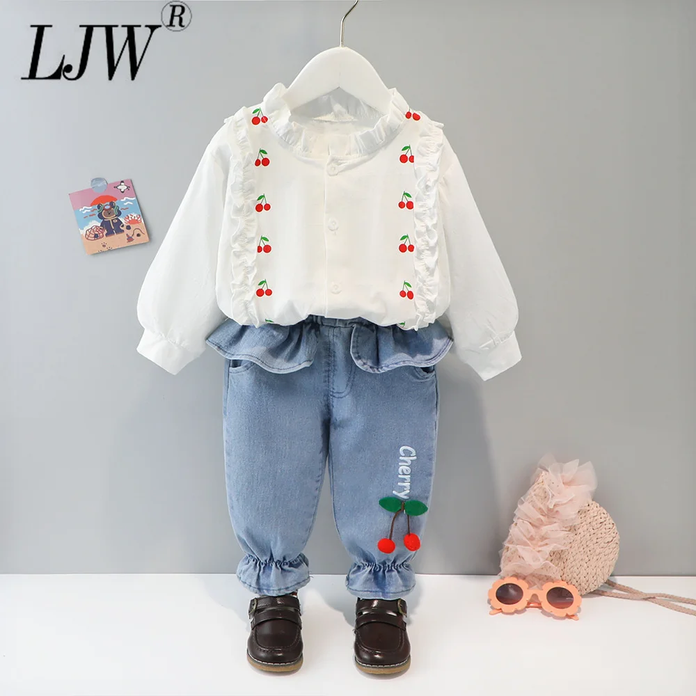 

Toddler Girls' Spring Clothing 0-5 Years Old Baby Clothing Girls White Shirt + Jeans Western Style Suit 2022 New