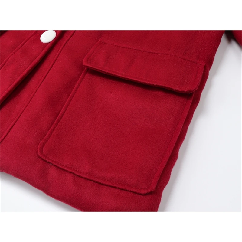 Winter Imitation Wool Coat Warm Red Jacket Women Long-sleeve Single-breasted Loose Sweet Christmas Coat New Year Red Tops Female