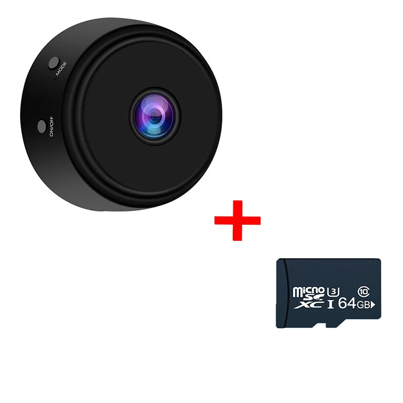 black and 64g card Wifi мини-камера HD 1080P микро видеокамера широкоугольный объектив инфракрасное ночное видение сеть умный мониторинг Домашняя безопасность - Цвет: black and 64g card