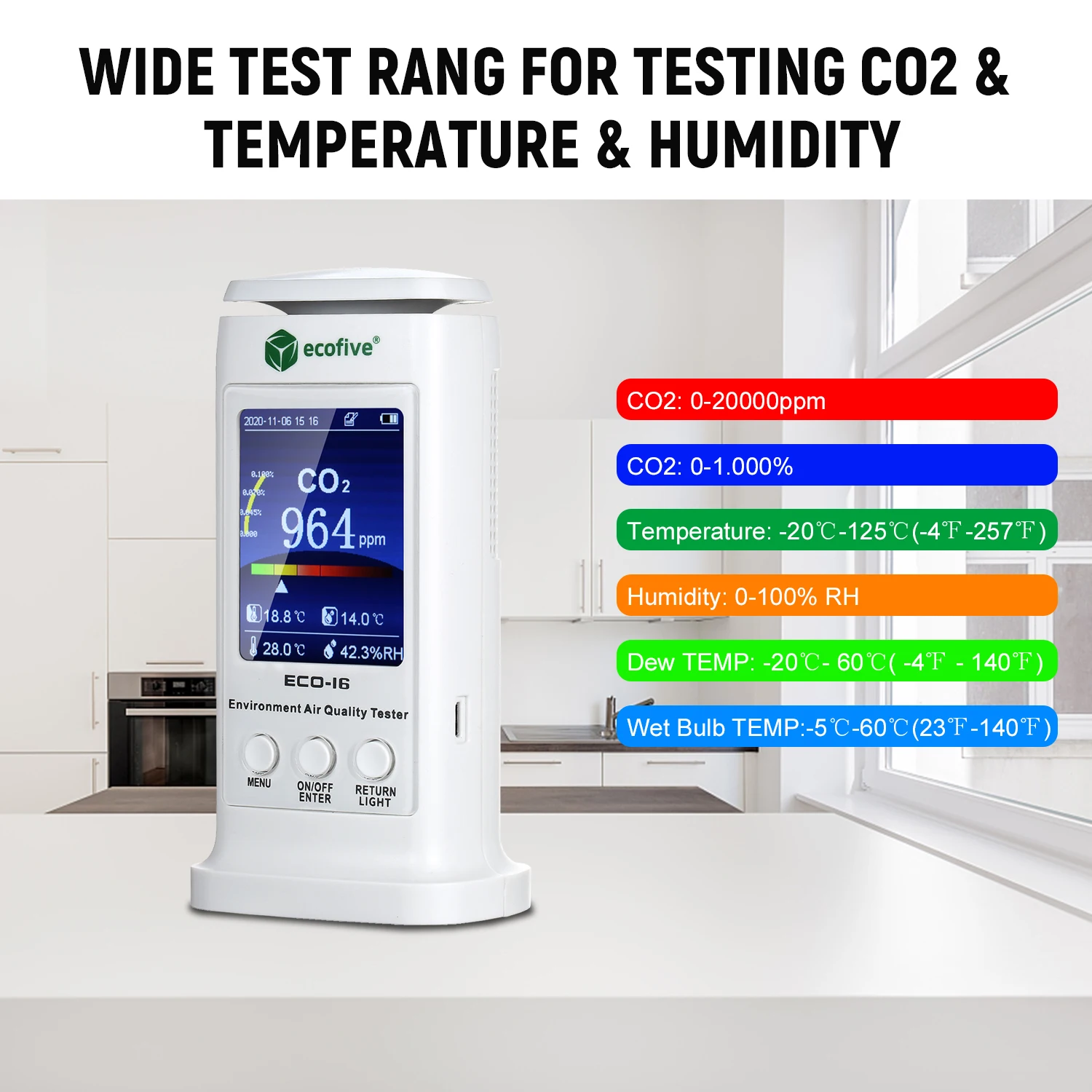 

CO2 Meter CO2 Tester Multifunctional Air Quality Monitor LCD Screen Temperature Humidity Monitor 80000 Groups Data Logger USB