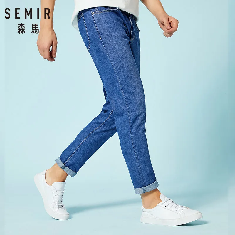 SEMIR джинсы для мужчин, зауженные брюки, Классические джинсы, мужские джинсы, дизайнерские брюки, повседневные обтягивающие прямые эластичные брюки - Цвет: light blue B