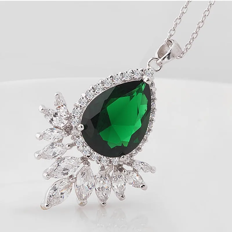 Женское ожерелье из серебра 925 пробы с драгоценными камнями в форме капли