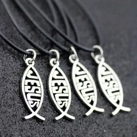 Винтажное модное ожерелье с подвеской в виде ихтиса и рыбы 10 шт./лот, подвески, ювелирные изделия для мужчин и женщин XHJ16