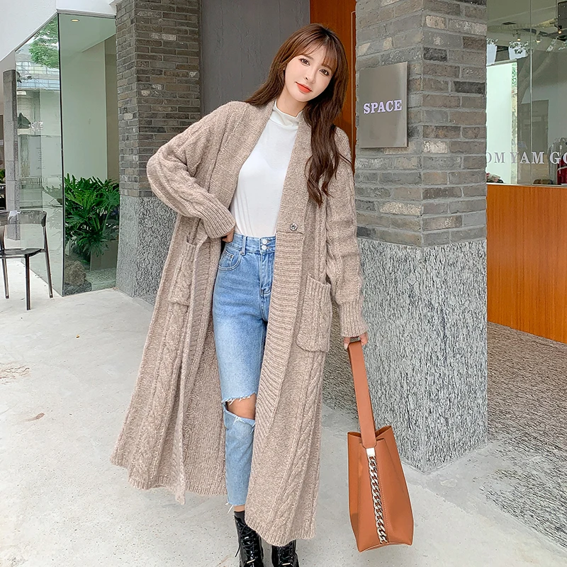 

SuperAen New Sweaters Autumn and Winter Women's Loose Plus Size Thickened Knitte Solid Cardigan
