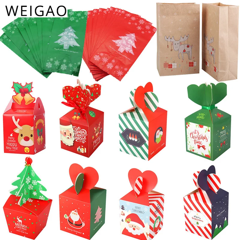 WEIGAO милый олень дерево Подарочная коробка конфеты сумки Счастливого Рождества пакет для печенья на год рождественские вечерние подарочные пакеты пластиковые пакеты