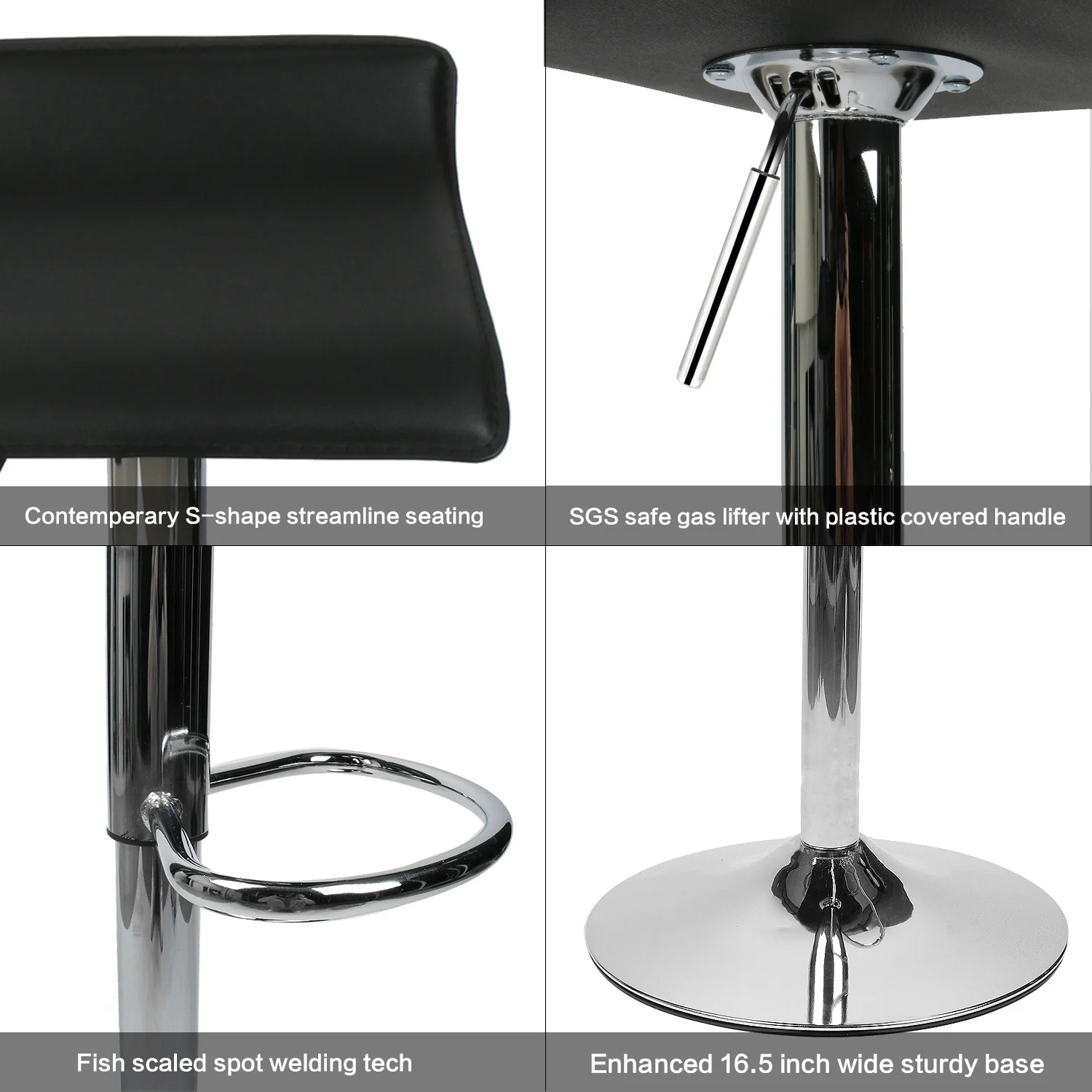 

Adjustable Bar Stool PU Leather Swivel Seat Pub Table Set Kitchen Counter Chair