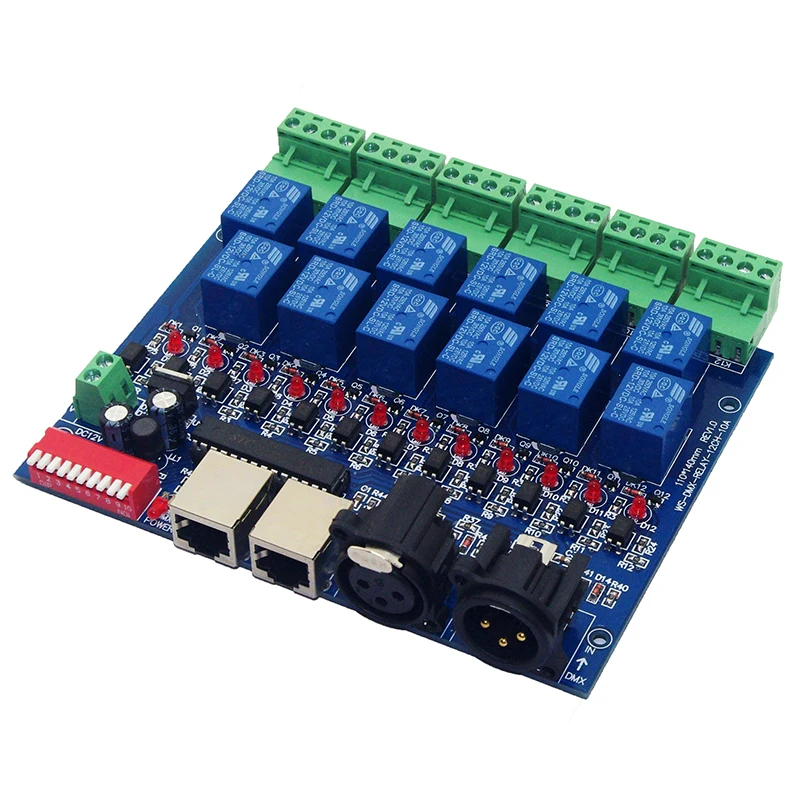 

12CH Relay switch dmx512 Controller RJ45 XLR, relay output, DC12V 10A*12CH,DMX512 relay control,12 way relay switch for led