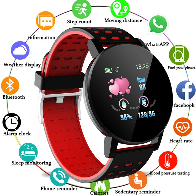 

Men Pedometer Smart Watch Message/Call Reminder Fitness Tracker Smart Blood Pressure Heart Rate Monitor Women Smartwatch119Plus