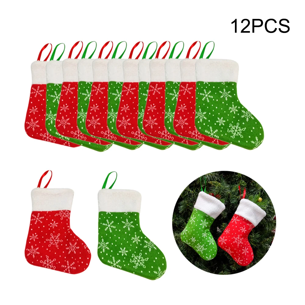 

12pcs Christmas Stocking Chrismas Gift Bags Decoration Sock for Home New Year Christmas Tree Ornaments Gift Holders Stockings