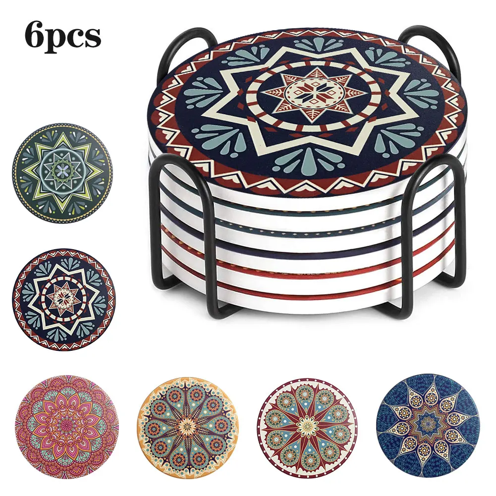Подставки с держателем наборы абсорбирующих подставок в стиле мандалы защищают