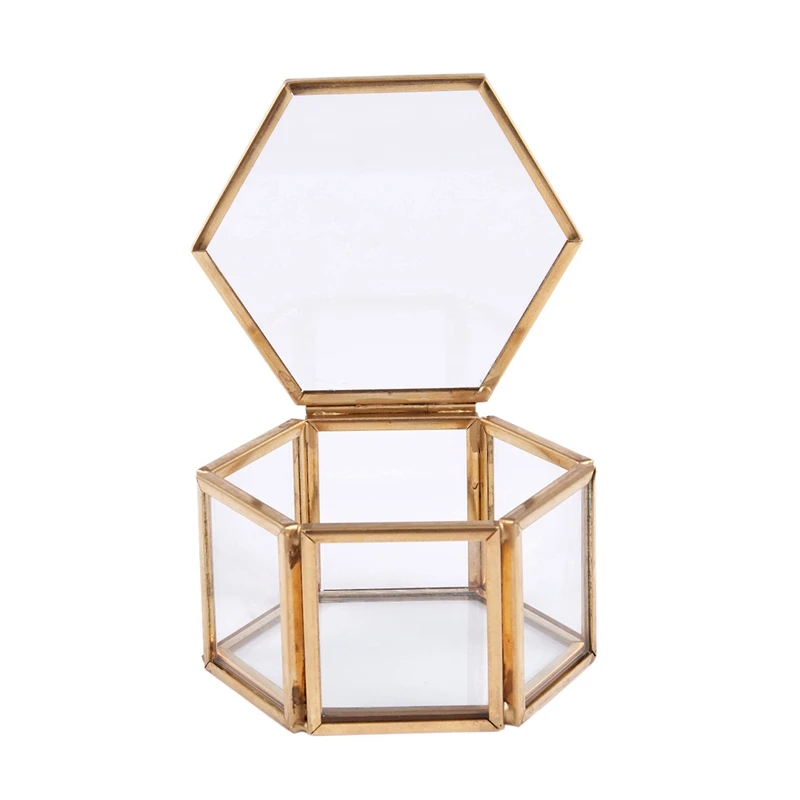 

Geometric Clear Glass Jewelry Box Jewelry Organizer Holder Tabletop Succulent Plants Container Home Jewelry Storage