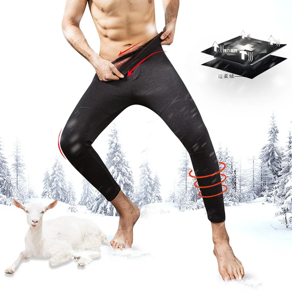 Men's New Wool Knee Warm Pant Plush Winter Thickened Legging Pure Color Thermo Underwear Bottoms For Men Leggings Free Shipping |
