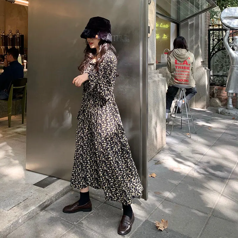 Женское винтажное платье средней длины повседневное в стиле ретро с цветочным