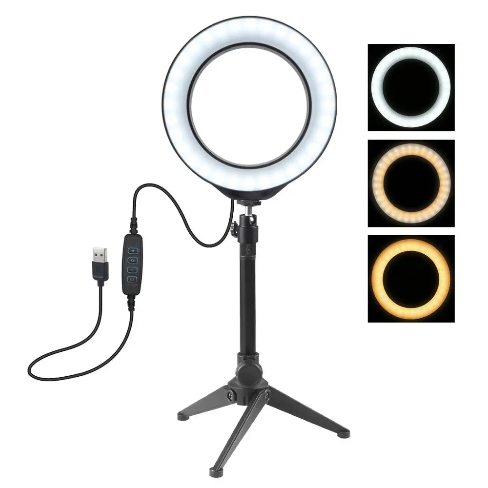 

PULUZ 16cm/6.2inch LED Selfie Ringlight Video Photpgraphy Dimmable Ring Lamp & Tripod For Live Youtube Makeup Fill Light