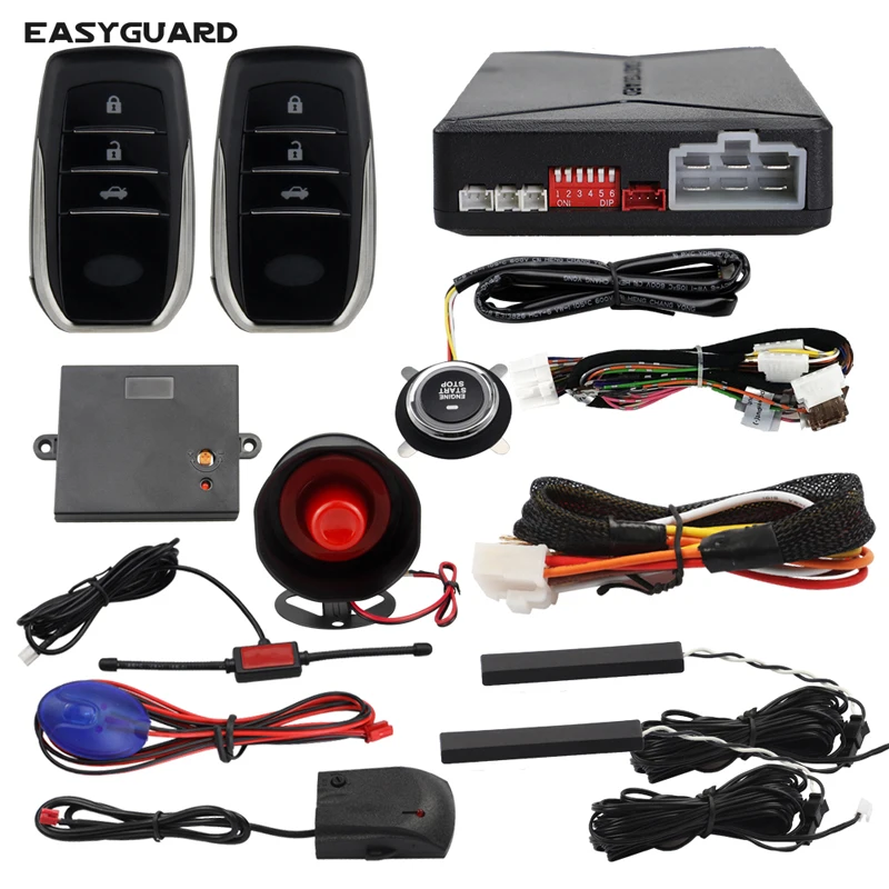 

EASYGUARD PKE car Alarm Passive keyless Entry with Push Button Start & Remote Starter, Microwave Sensor Shock warning Alarm