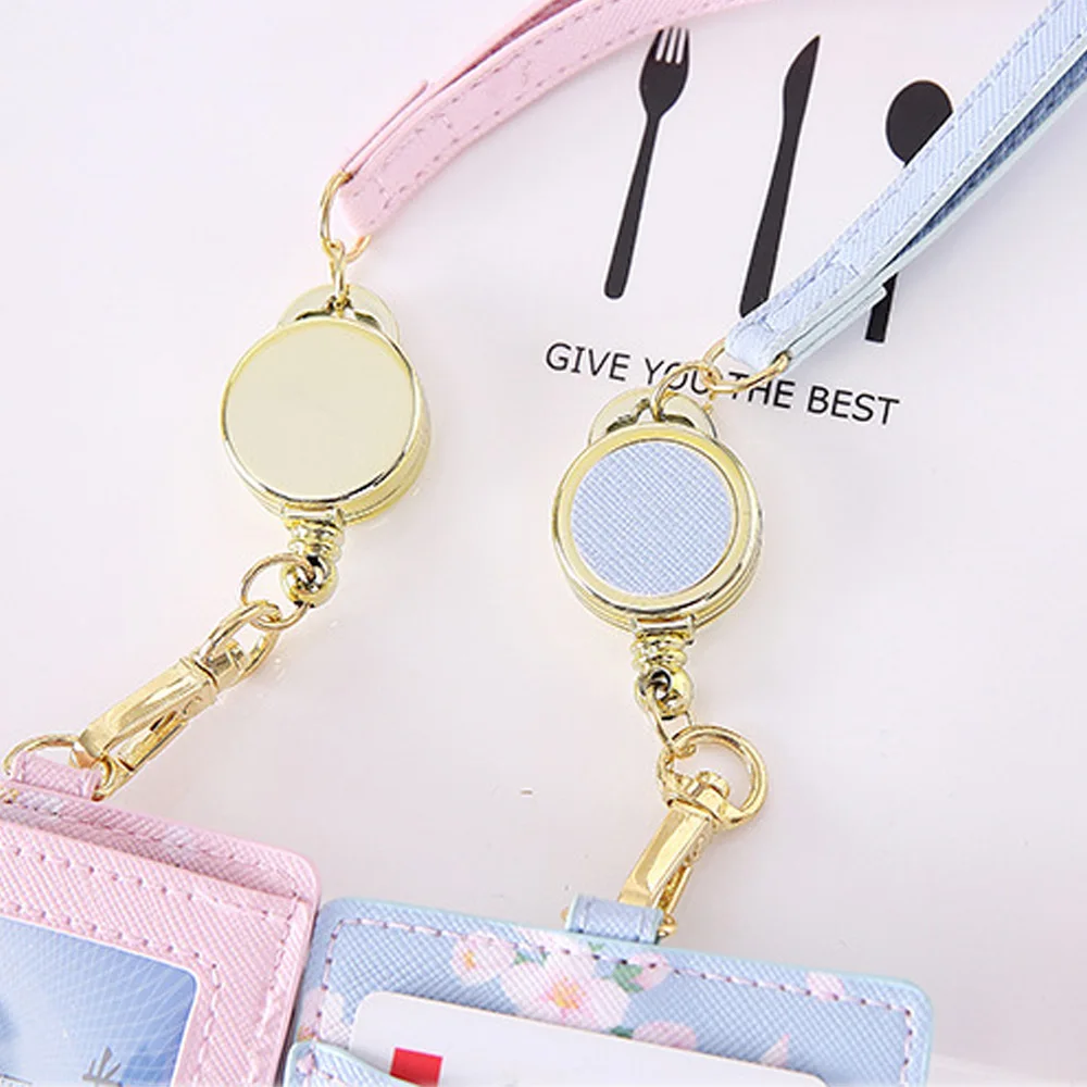 

Cherry Flowers PU Card Holder Students Bus Card Case Hand Rope Visit Door Identity Badge Cards Cover FOR Women Men Pendants