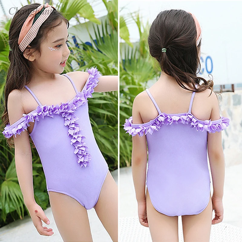 2020 новый детский легкий купальник Фиолетовый цельный для девочек 1 10 лет детские