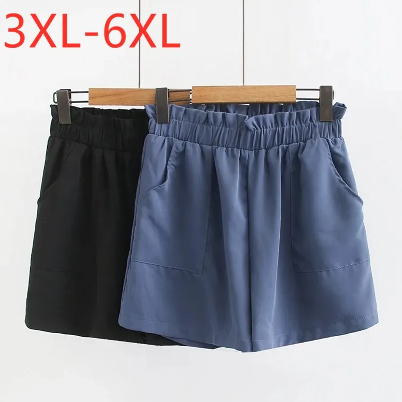 

New ladies spring autumn plus size shorts for women large loose casual pocket cotton wide leg black blue shorts 3XL 4XL 5XL 6XL