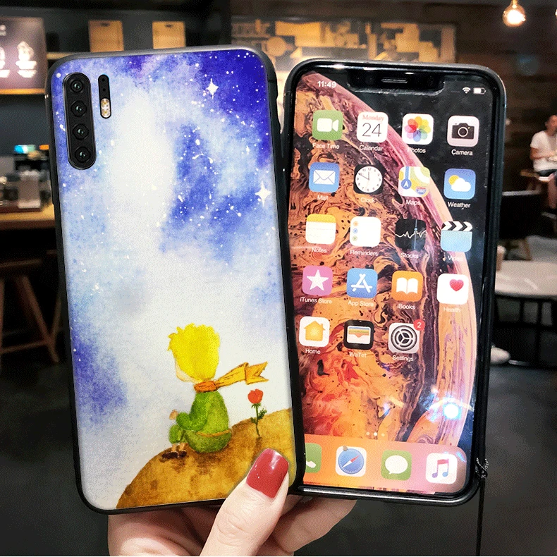 С принтом Маленький принц Лиса мобильный телефон чехол черный мягкий из ТПУ для