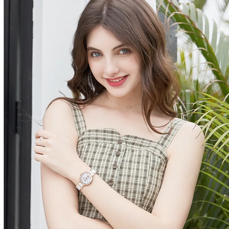 SOLLEN для женщин часы с бриллиантами керамика стали ремешок женские Дата кварцевые