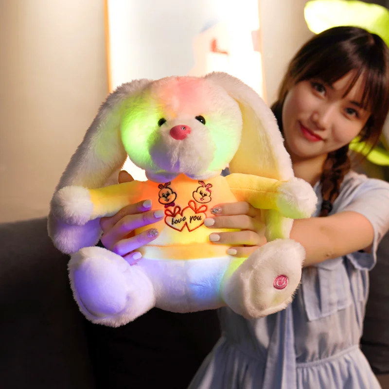 

Luminous Plush Rabbit Toys Light Up LED Colorful Glowing Bunny Stuffed Animal Lop-eared Rabbit Doll Christmas Gift For Kids Girl