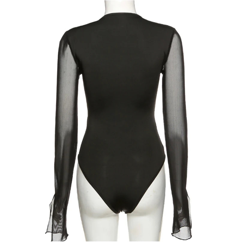 

Summer Sexy Bodysuit FLORAL STORY Mesh Deep V-Neck Long Sleeve Slim Jumpsuit Shorts 2021 Spring Fashion Casual Sport Jumpsuits