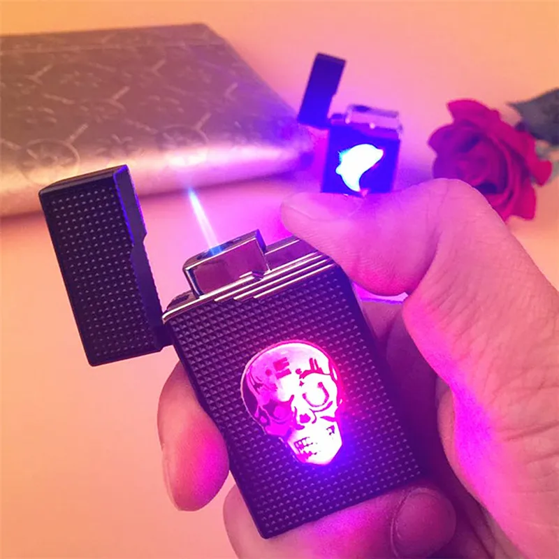 

New Colorful Glow Torch Lighter Turbo Butane Gas Pipe Jet Smoke Pipe Cigarette Lighters Cigar Windproof Outdoor Blue Firelighter