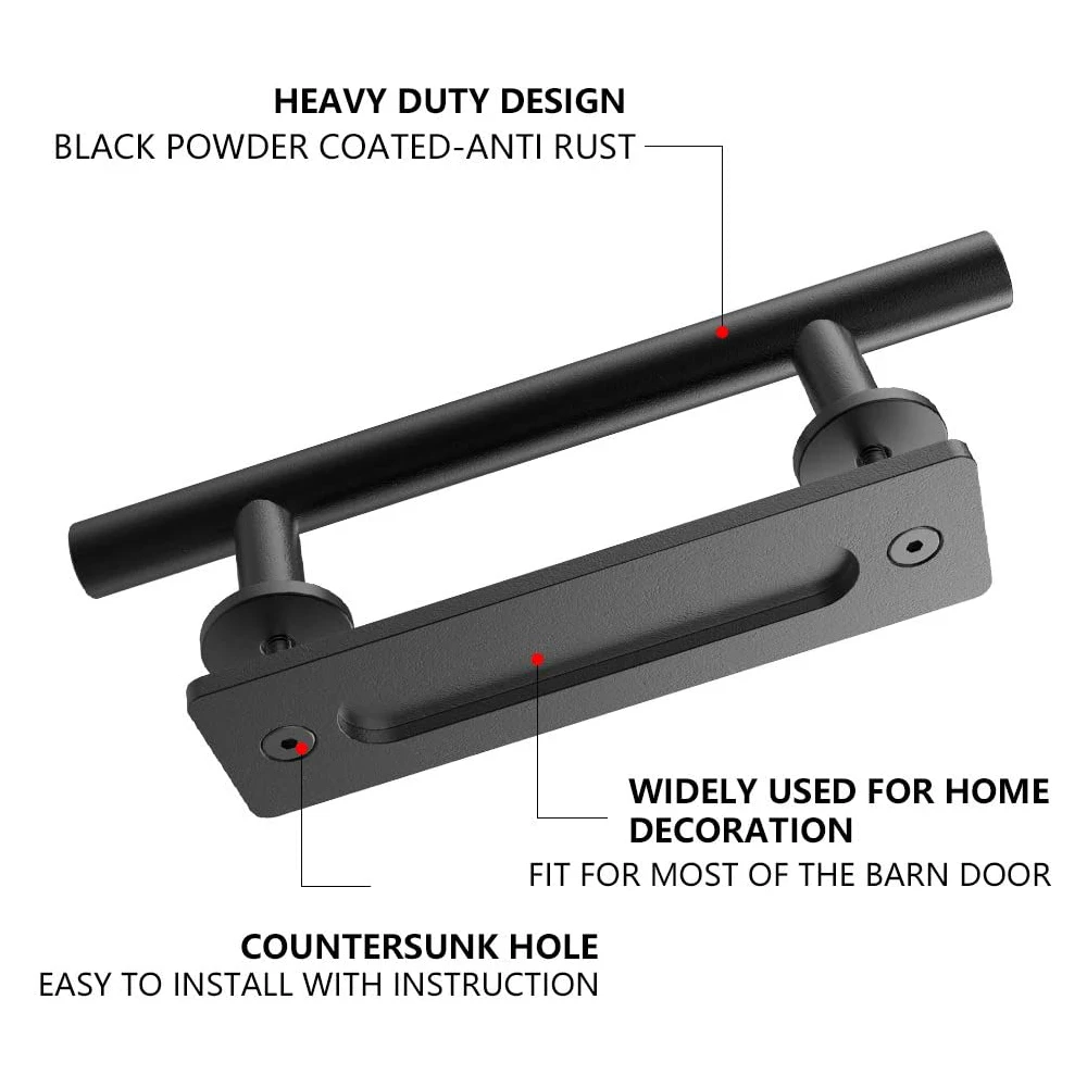 

JACHOR 12'' Barn Door Handle Pull Flush Recessed Handle Set Carbon/Stainless Steel Hardware for Sliding Wood Door Interior Door