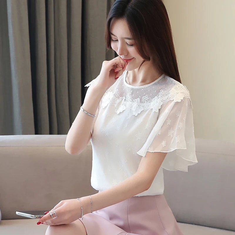 женская одежда блузки рубашка кружева выдалбливают blusas Летние женские топы