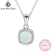 925 sterling silver fire opal pendant necklaces cubic zirconia square white opal stone necklace gift for women lam hub fong