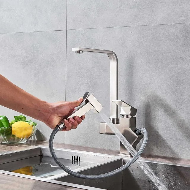 Brushed Nickel Onyzpily, кухонный смеситель для раковины, поворотный на 360 градусов, кухонные краны, кухонные смесители, черный кухонный смеситель, кран Torneira - Цвет: Brushed Nickel