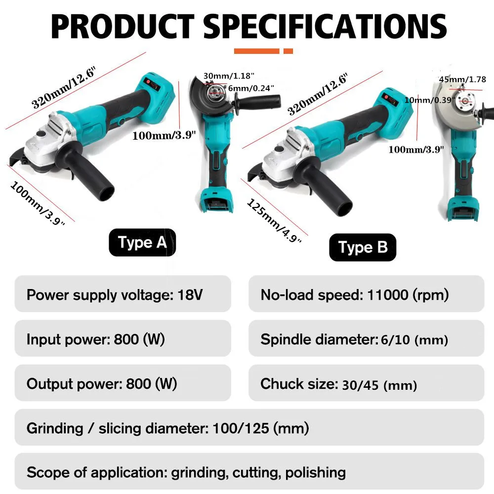 

100/125mm Brushless Electric Angle Grinder 3 Speed Polisher Grinding Machine Cordless Woodworking Power Tools For Makita Battery