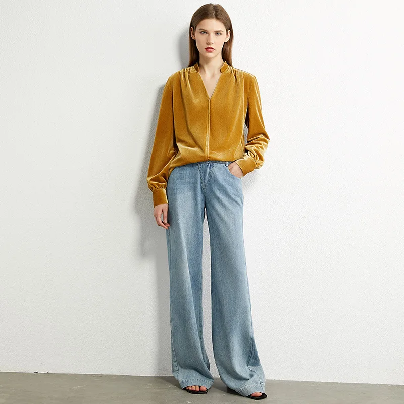 Винтажная Вельветовая Офисная Женская рубашка 2020 Новая Осенняя плиссированная