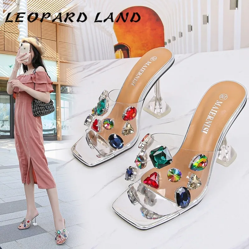 

LEOPARD LAND 2020 Summer Fashion Shallow Mouth Crystal High Heels Casual Outer Wear Open Toe Large Size Women's Sandals WZ