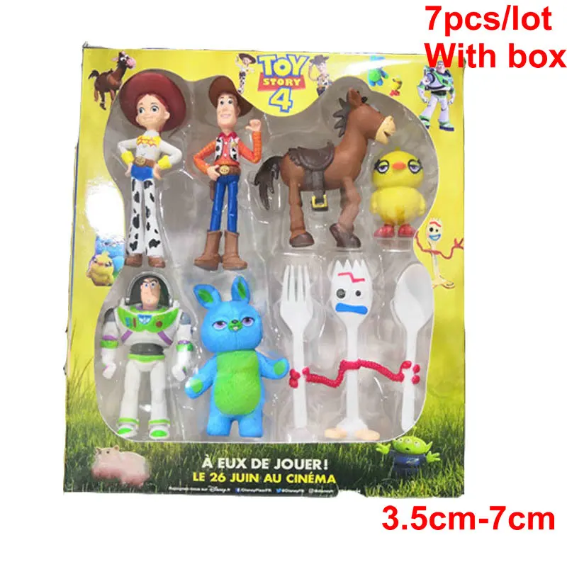 7pcs with box 7 шт./лот История Игрушек 4 Базз Лайтер форки фигурка игрушки куклы Вуди и Джесси Бо Peep Ducky кролик ПВХ модель детские игрушки подарки - Цвет: 7pcs with box
