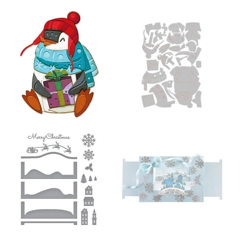 

New cutting dies 2021Christmas theme penguin layered die-cutting clear stamps scrapbooking deer new year figure Photo albums