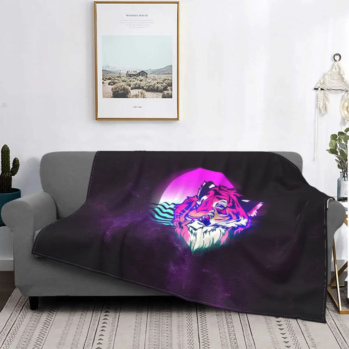 

Tiger Art Blanket Flannel Retro Cozy Soft FLeece Bedspread