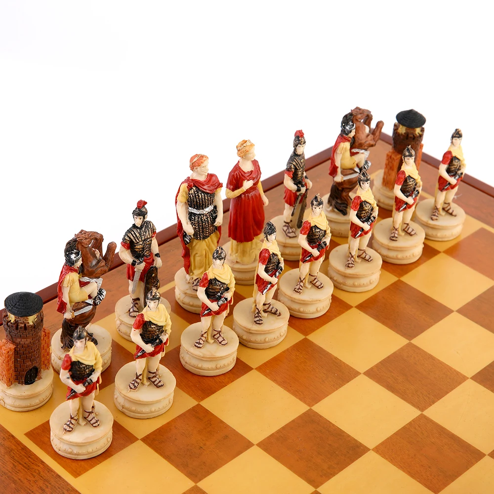 

Greek and Roman Characters War Resin Chess Theme Board Game Toy Table Luxury Collection Gift with Wooden Chessboard