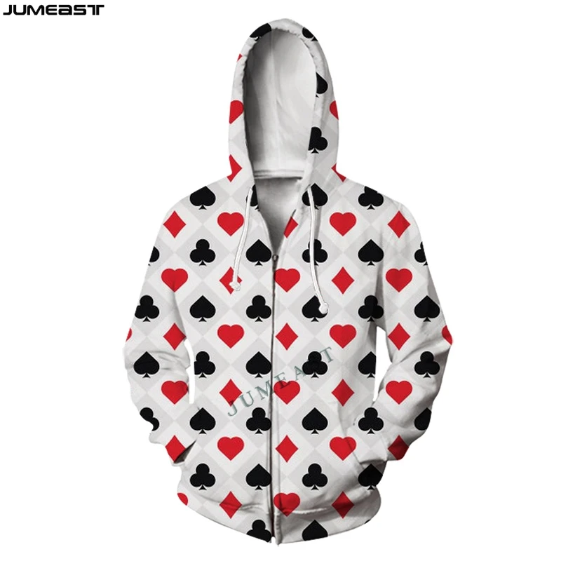 

Jumeast Men's Jacket Poker Cards Fashion Women's Hoodies Oversized Zipper Coat Streetwear Pullover Funny Spring Autumn Tracksuit