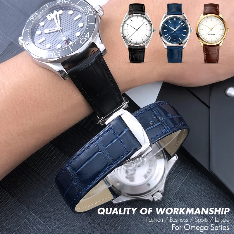 

20mm 22mm Genuine Leather Watchband fit for Omega 007 Seamaster 300 AT150 Speedmaster DE VILLE 18mm 19mm 21mm Grain Watch Strap