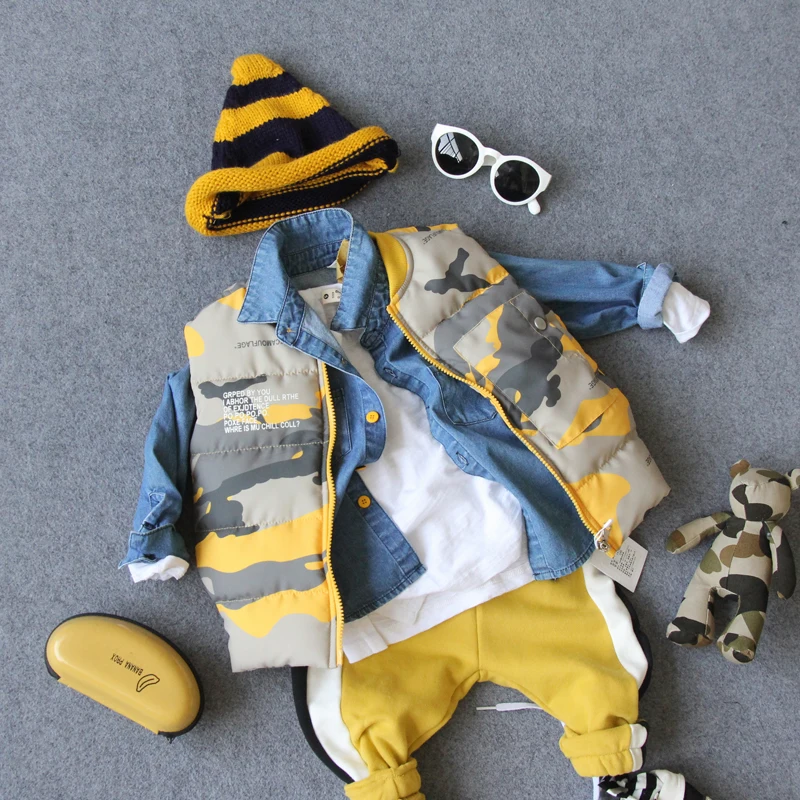 

90-130cm height new winter thick warm boys fashion camouflage cotton-padded vest