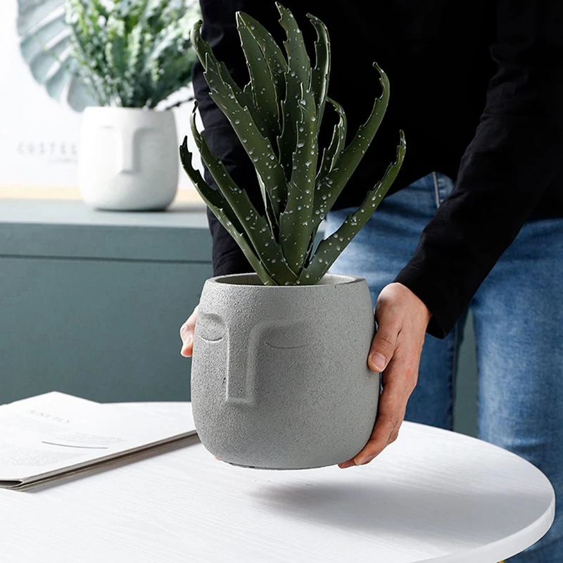 

2 Pcs Human Face Ceramic Flowerpot Nordic Plant Pot Green Bonsai Interior Decoration Home Decor, Orange & Dark Gray
