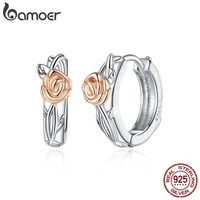 bamoer authentic 925 sterling silver rose vine stud earrings for women and men silver 925 fashion silver jewelry sce971