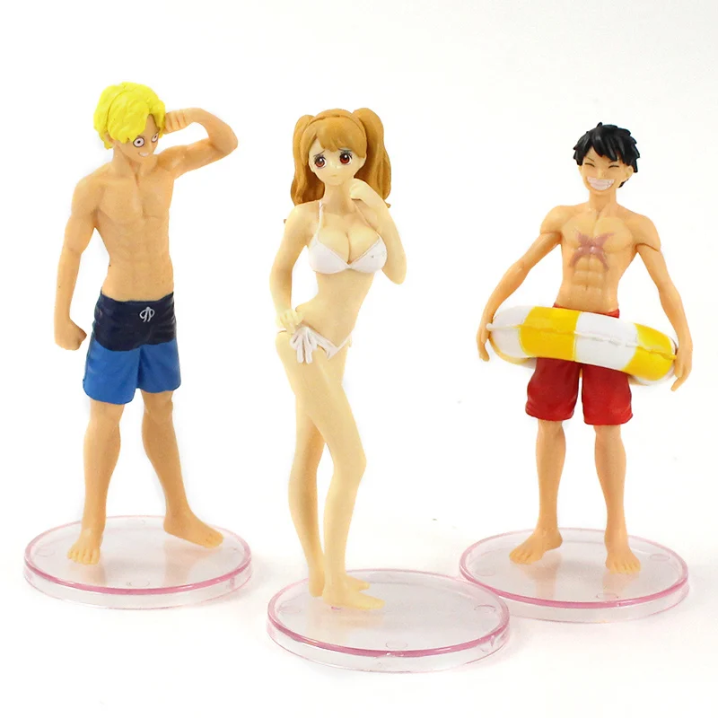 

13cm 6pcs/set Anime One Piece Luffy Robin Nami Boa Hancock Sanji Ace Swimming Suit Summer Vacation Figure Toys Doll