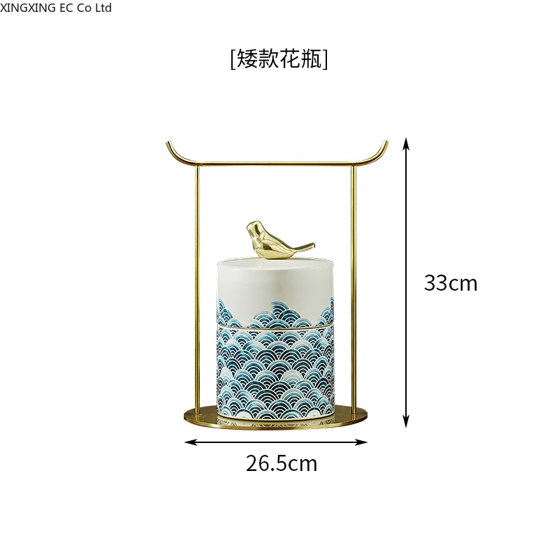

Chinese-style Ceramic Vase Flower Arrangement Dried Flower Accessories Wave Pattern Storage Tank Decoration Art Home Decoration