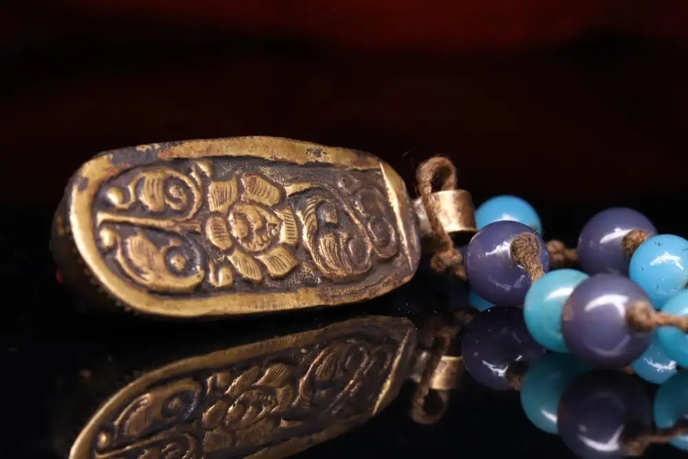 

wedding decoration Tibetan Buddhism natural pure copper handmade inlaid old dzi beads Amulet pendant