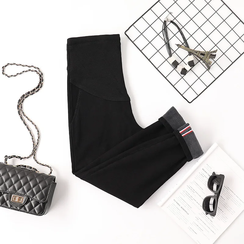 Зимние теплые бархатные брюки для беременных утепленные повседневные