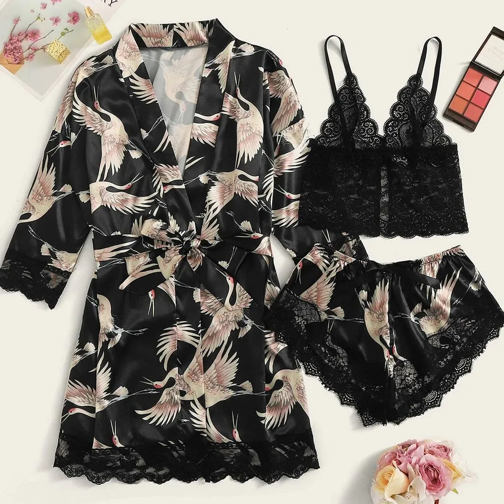 Женское нижнее белье атласная шелковая одежда для сна с длинным рукавом костюм