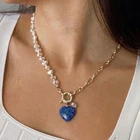 Ювелирные изделия в стиле стимпанк, трендовый натуральный камень кубинская цепочка с подвеской в форме сердца и пресноводным жемчугом